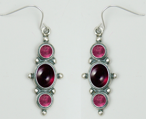 Sterling Silver Drop Dangle Earrings With Garnet And Pink Tourmaline